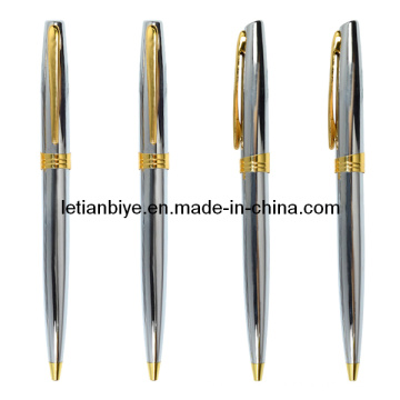 Bolígrafo de metal plateado con adornos dorados para regalo de empresa (LT-Y143)